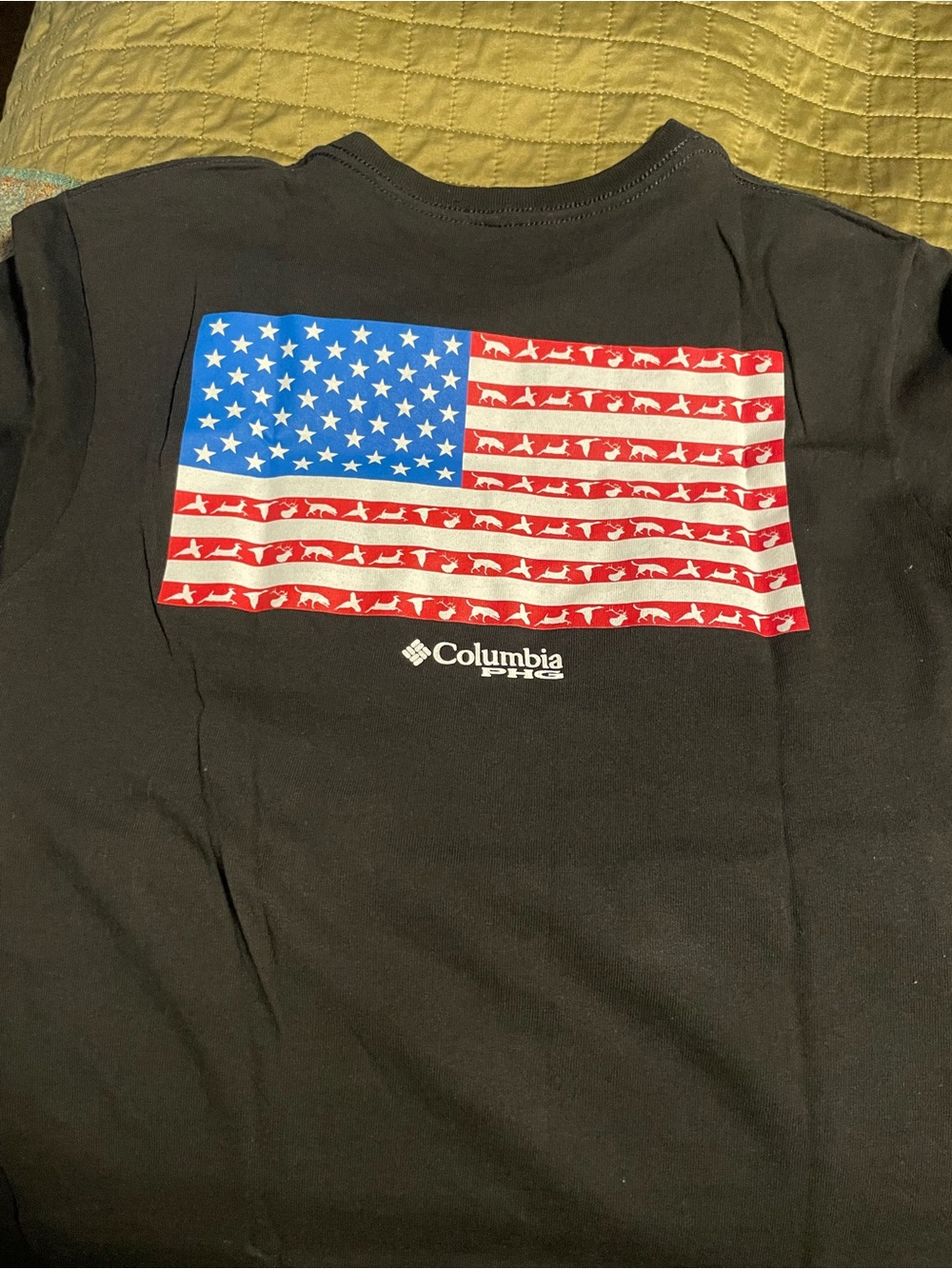 Columbia Black Short-Sleeve Tee with Red, White & Blue Flag Graphic